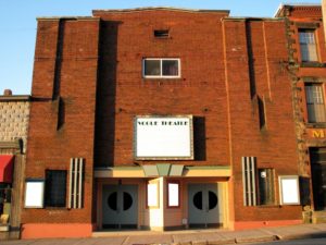 The Vogue Cinema with a blank marquee.