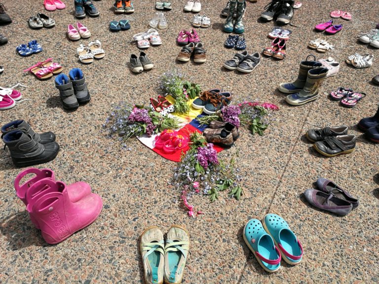 Memorial at Sackville Town Hall for 215 children discovered at residential school site